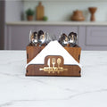 Wooden Cutlery Stand with Tissue Paper Holder for Kitchen & Dining Table | Spoon, Knife & Fork Holder|4 Compartments