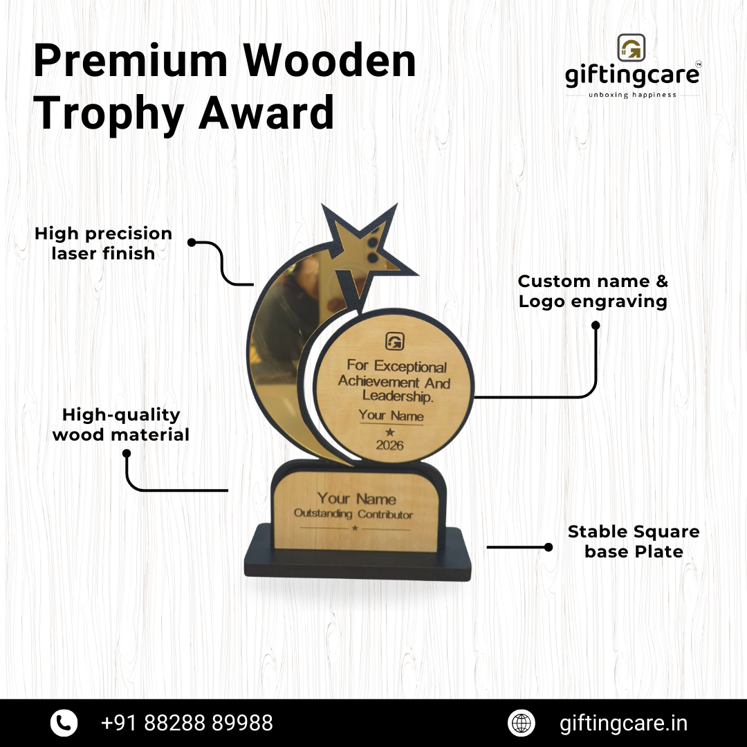Personalized MDF Wooden Trophy for Corporate Events | Custom Logo & Text