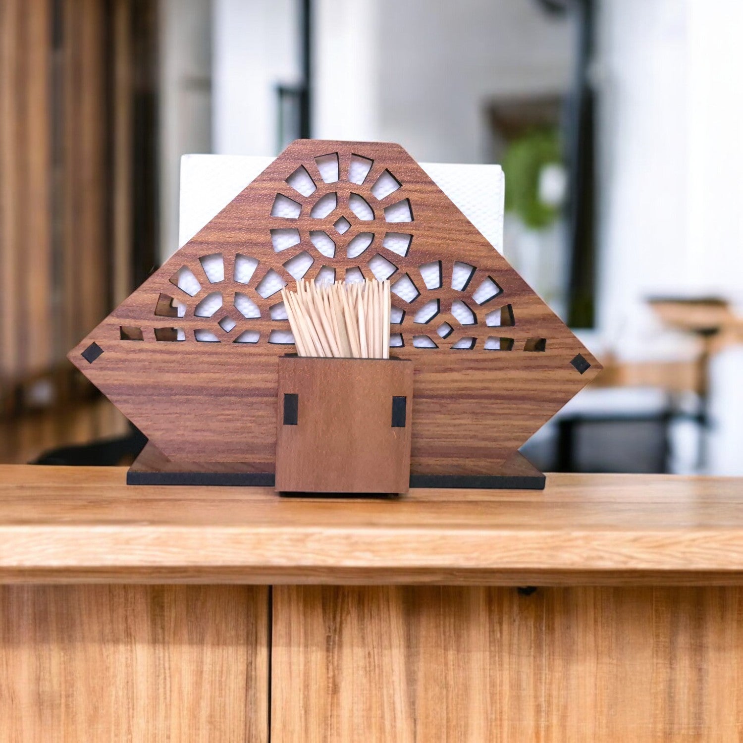 Tissue Paper and Toothpick Holder | Decorative and Premium Wooden holder ideal for Home, Kitchen Dining Table, Restaurants and Café