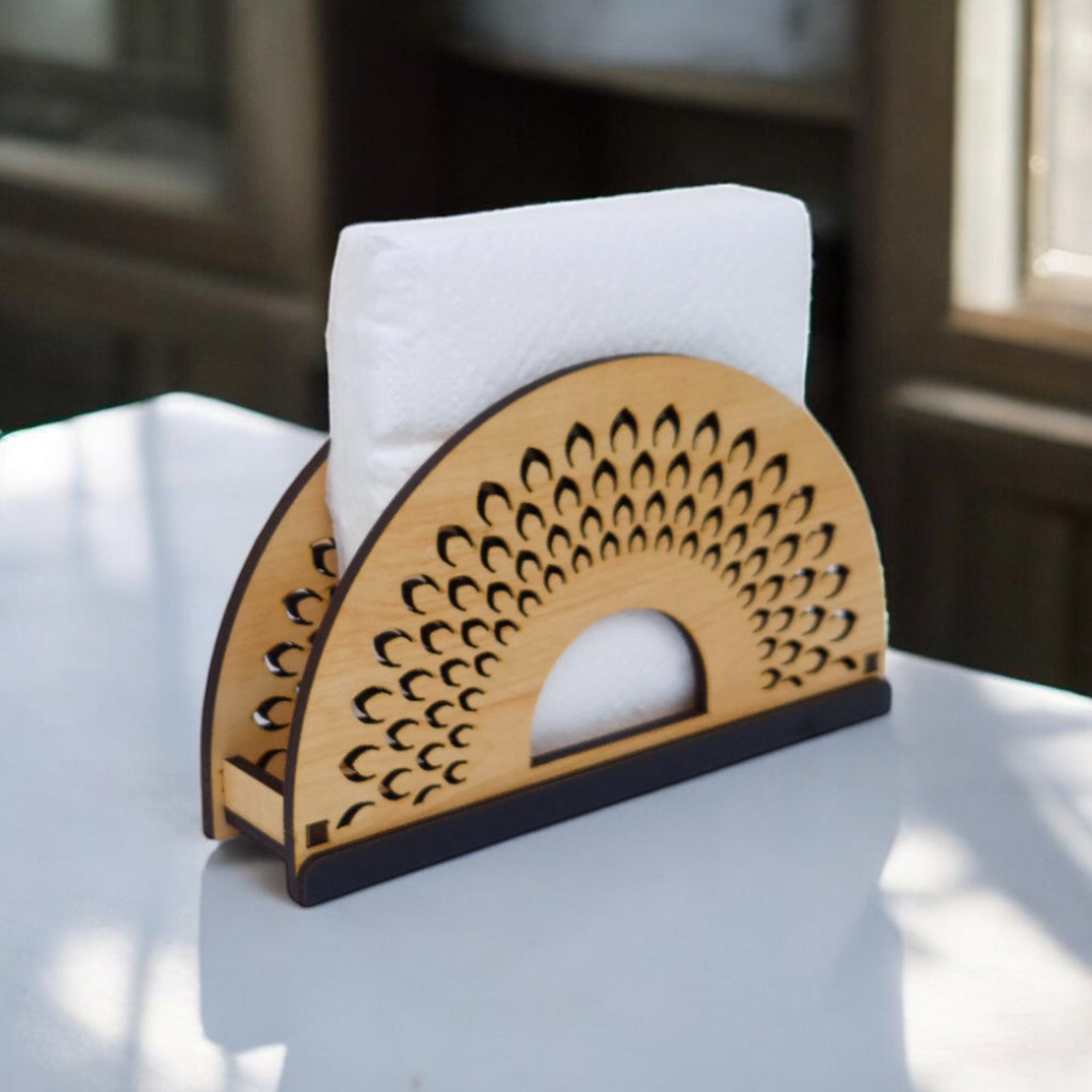 Tissue Paper Holder | Decorative and Premium Wooden holder ideal for Home, Kitchen Dining Table, Restaurants and Café (Peaccock)