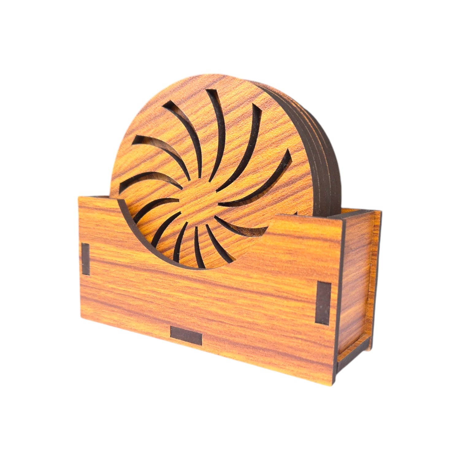 Wooden Coaster Set of 6 with Coaster holder for Tea cups, Coffee Mugs, Bottles, Glasses (Chakra design)