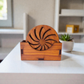 Wooden Coaster Set of 6 with Coaster holder for Tea cups, Coffee Mugs, Bottles, Glasses (Chakra design)