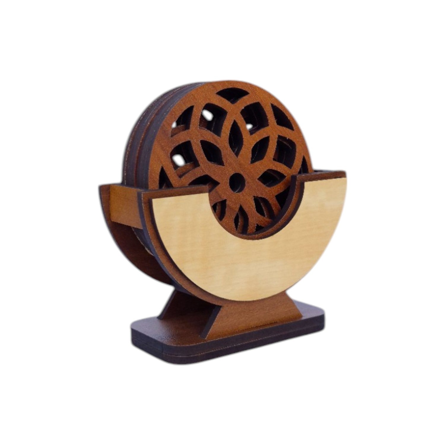 Wooden Coaster Set of 6 with Coaster Box for Tea cups, Coffee Mugs, Bottles, Glasses (Arc Design, Teak wood Color)