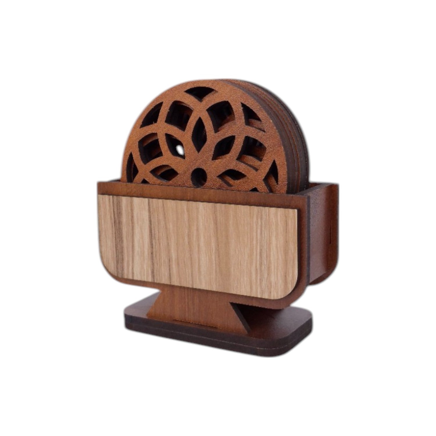 Wooden Coaster Set of 6 with Coaster Box for Tea cups, Coffee Mugs, Bottles, Glasses (Teak & Black )