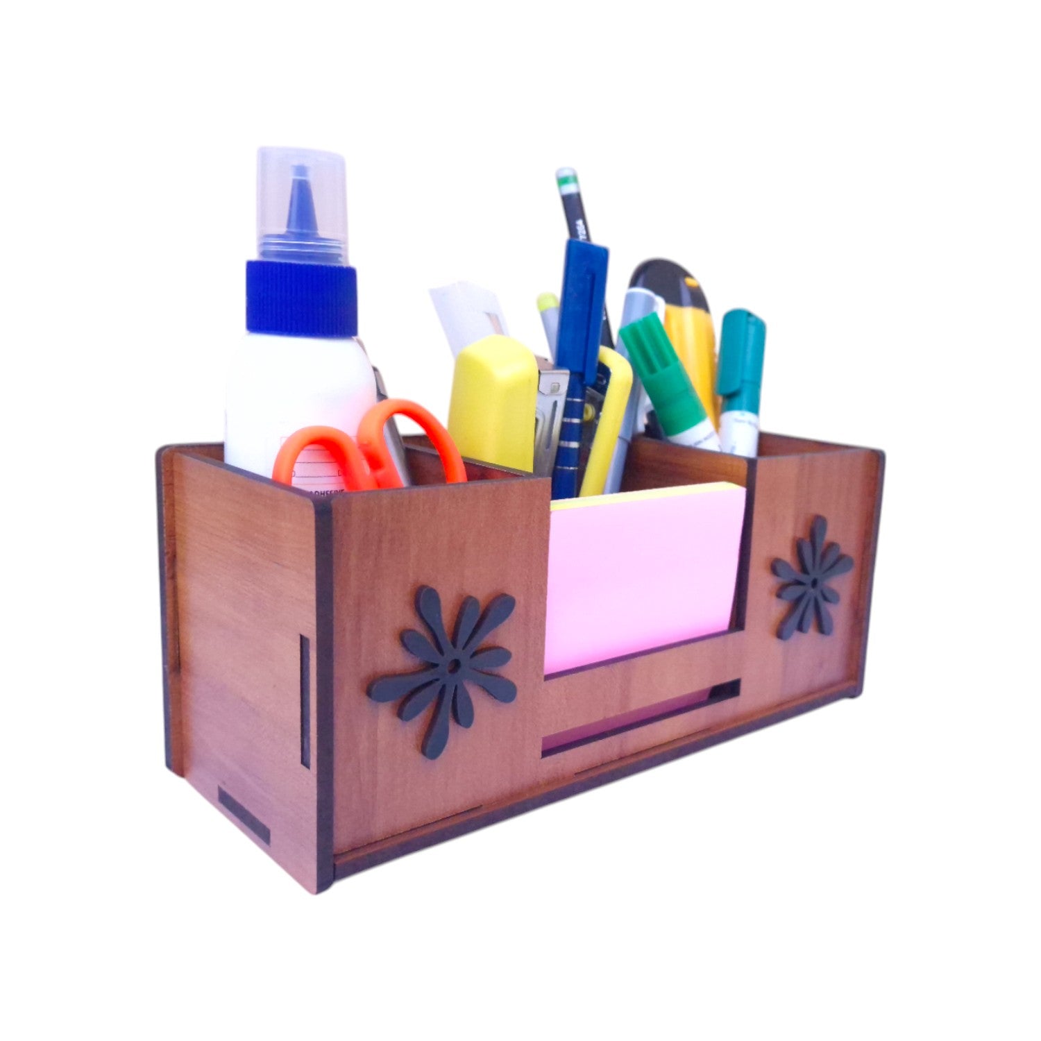 Desk Organizer With Mobile Holder, Remote & Visiting Card Holder | Multipurpose Wooden Pen And Pencil Holder Stand For Office Desk And Study Table.
