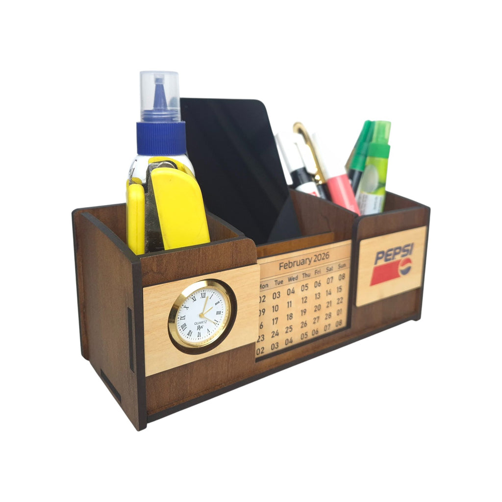 Desk Organizer With Mobile Holder, Remote & Visiting Card Holder | Multipurpose Wooden Pen And Pencil Holder Stand For Office Desk And Study Table