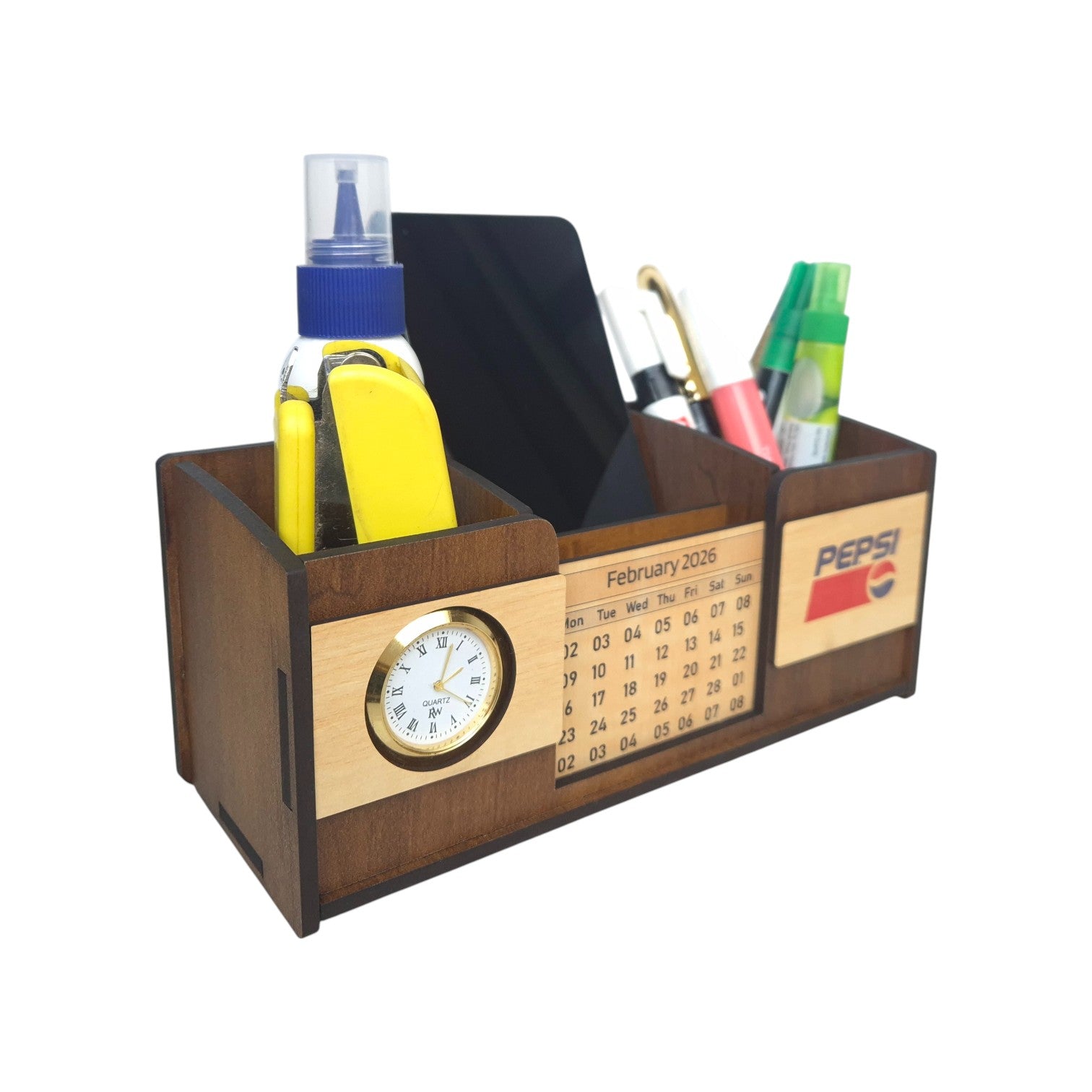 Desk Organizer With Mobile Holder, Remote & Visiting Card Holder | Multipurpose Wooden Pen And Pencil Holder Stand For Office Desk And Study Table