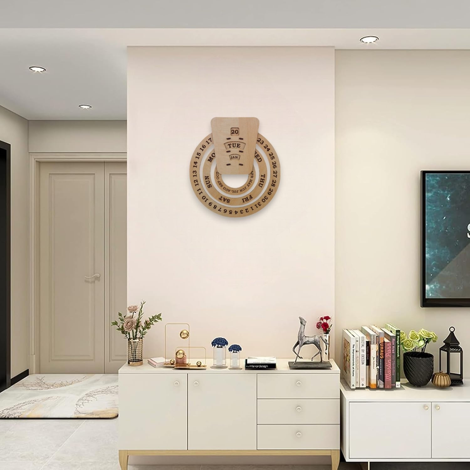 Circular lifetime wooden Wall Calendar for Office and home