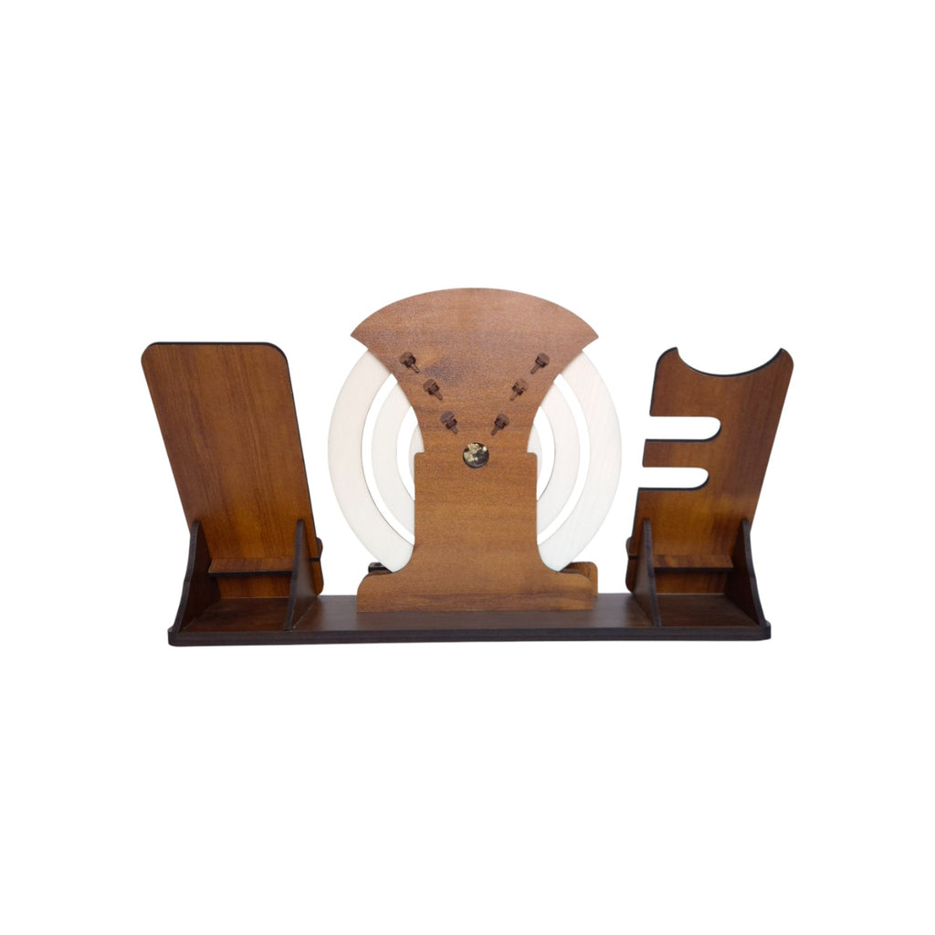 Circular lifetime wooden Desk Calendar with  Clock, Mobile Holder, Pen holders & Visiting Card for Office and home decoration | Desk Organizer for gifitng.