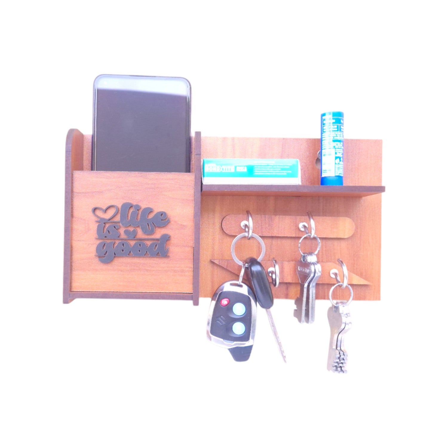 Wooden Wall Mounted Key Holders with shelf Rack | 4 Hooks