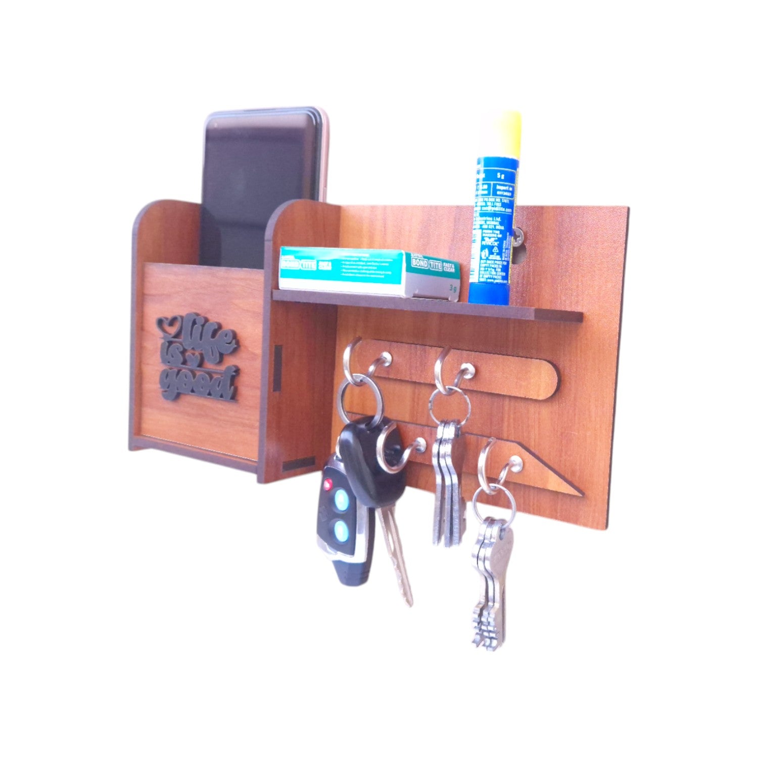 Wooden Wall Mounted Key Holders with shelf Rack | 4 Hooks