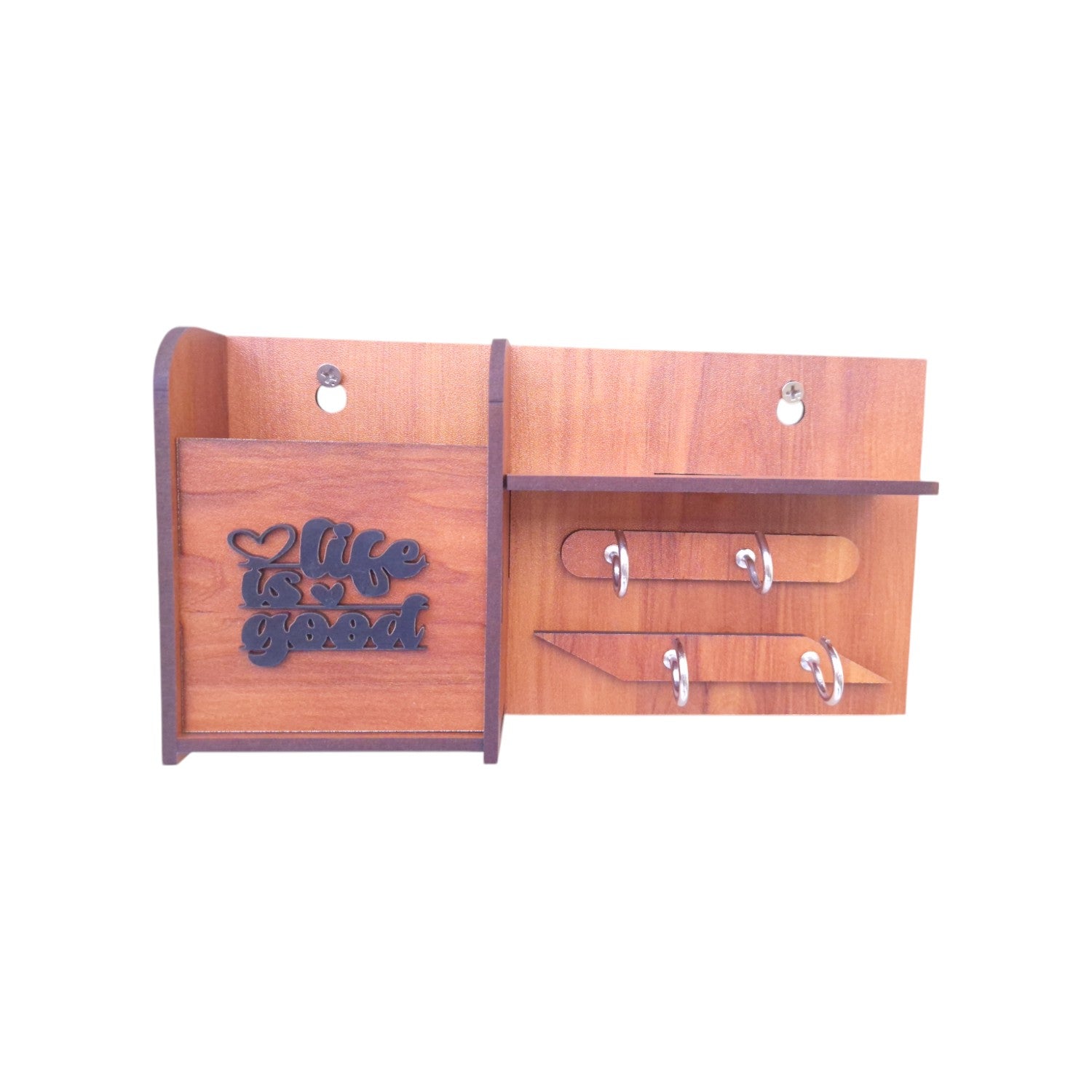 Wooden Wall Mounted Key Holders with shelf Rack | 4 Hooks