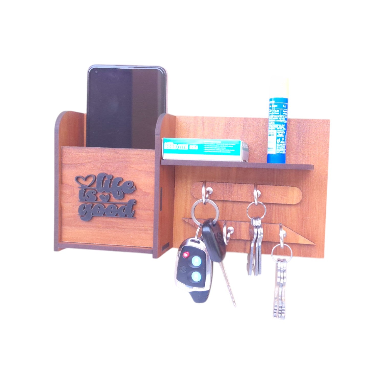 Wooden Wall Mounted Key Holders with shelf Rack | 4 Hooks