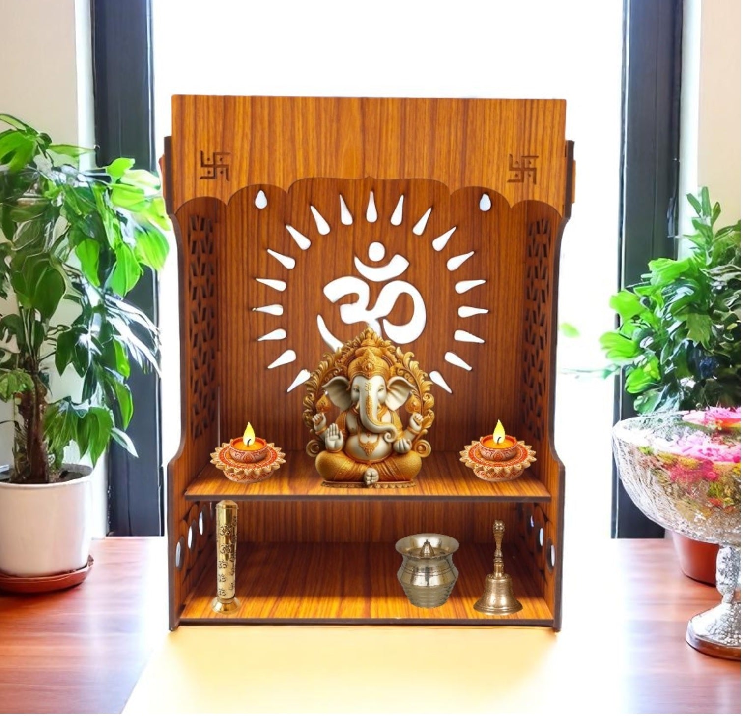 Wooden Temple for Office & Home (Swastik)
