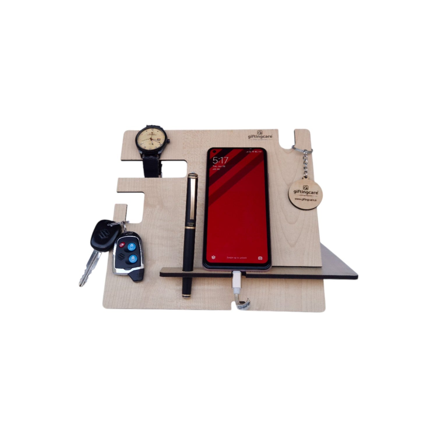 Wooden Docking Station for Mobile, Watch Key Holder Pen Stand, Desk Table Organizer For Office Study Table Home