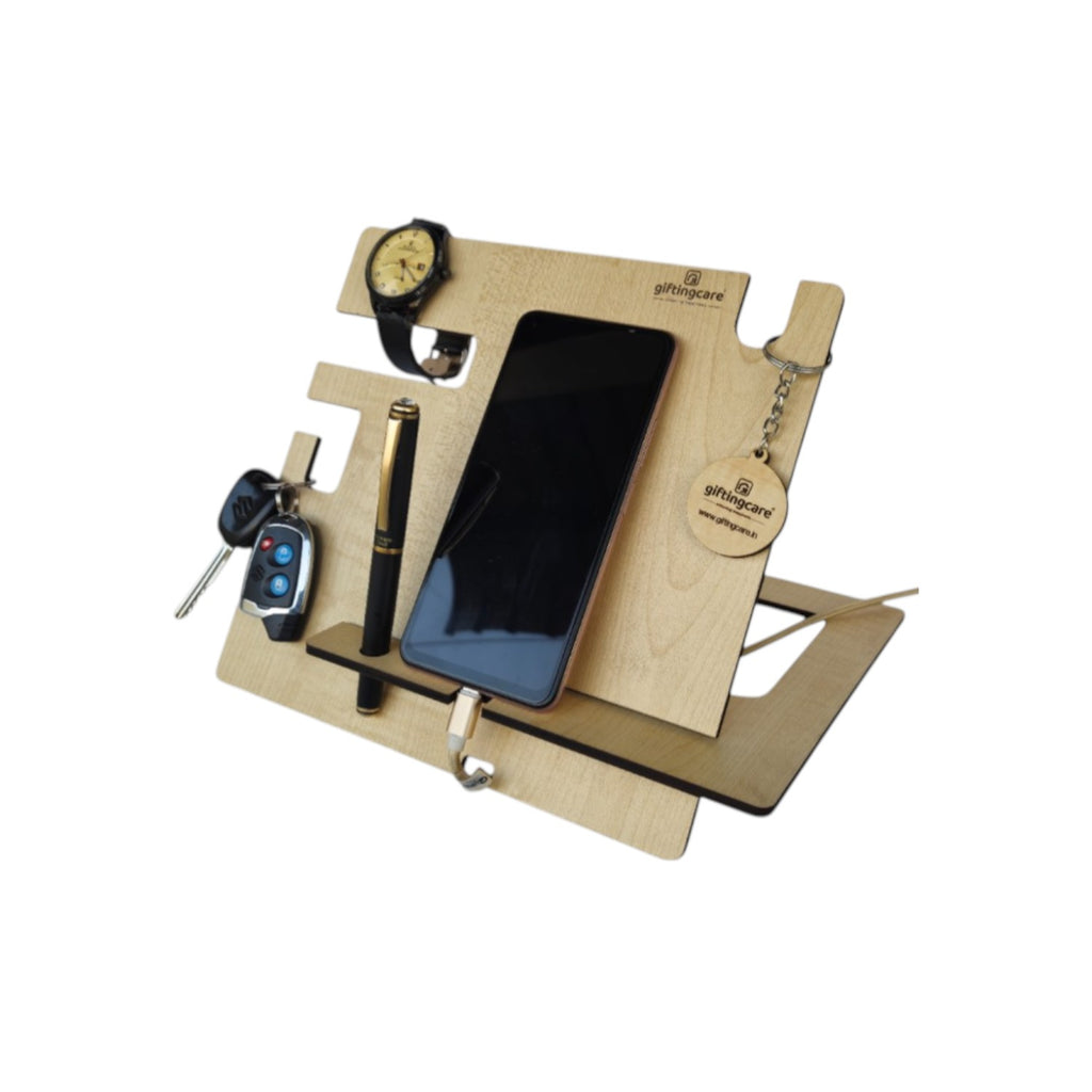 Wooden Docking Station for Mobile, Watch Key Holder Pen Stand, Desk Table Organizer For Office Study Table Home