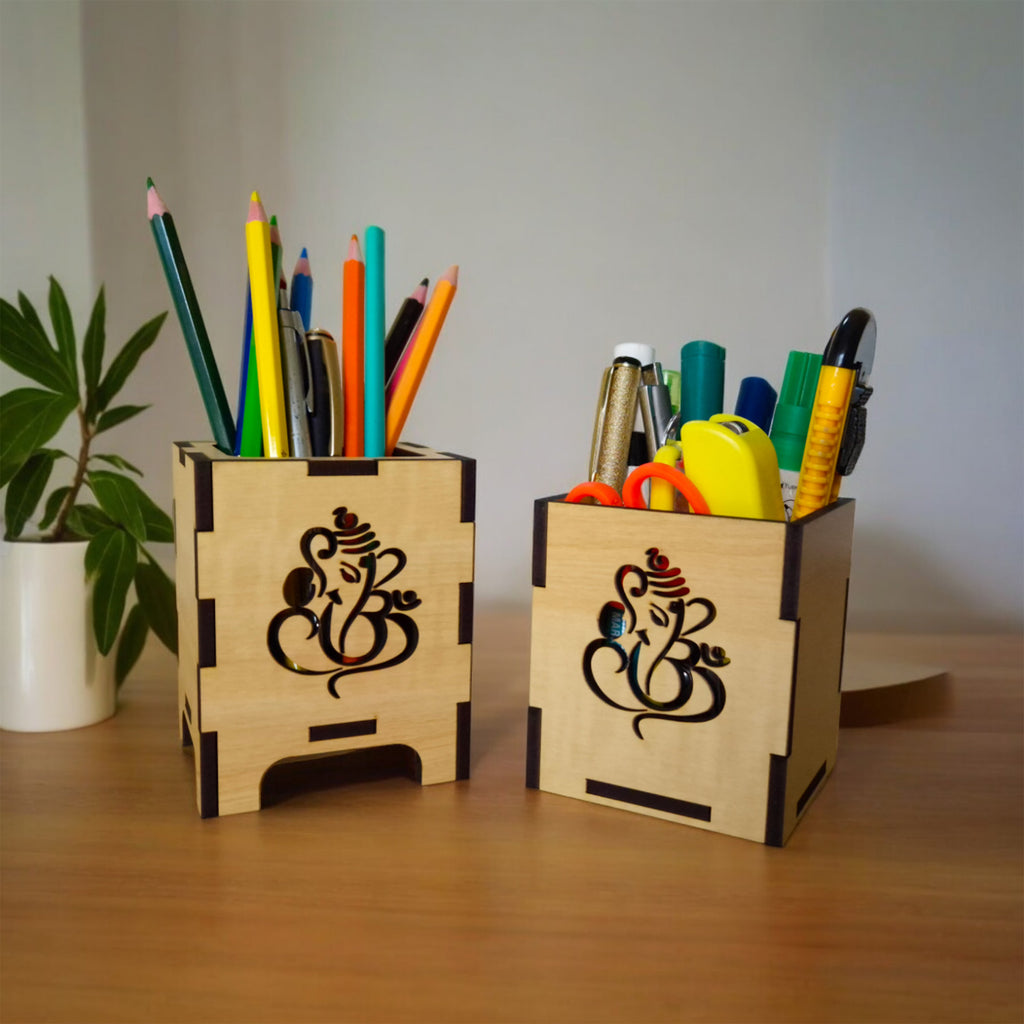 Wooden Pen-Pencil Holder with Artistic Design Home or Office Stationery Organiser