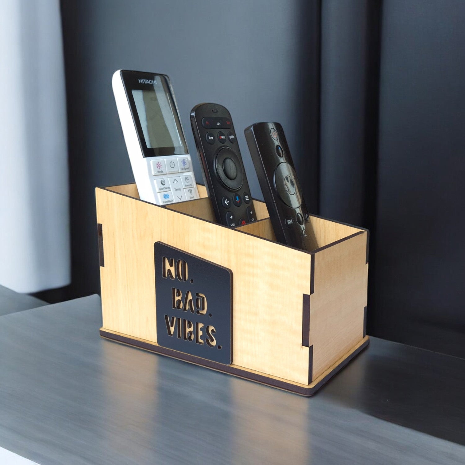 Wooden Remote Stand for Office & Home | 3 Compartment | Stationery Organizer