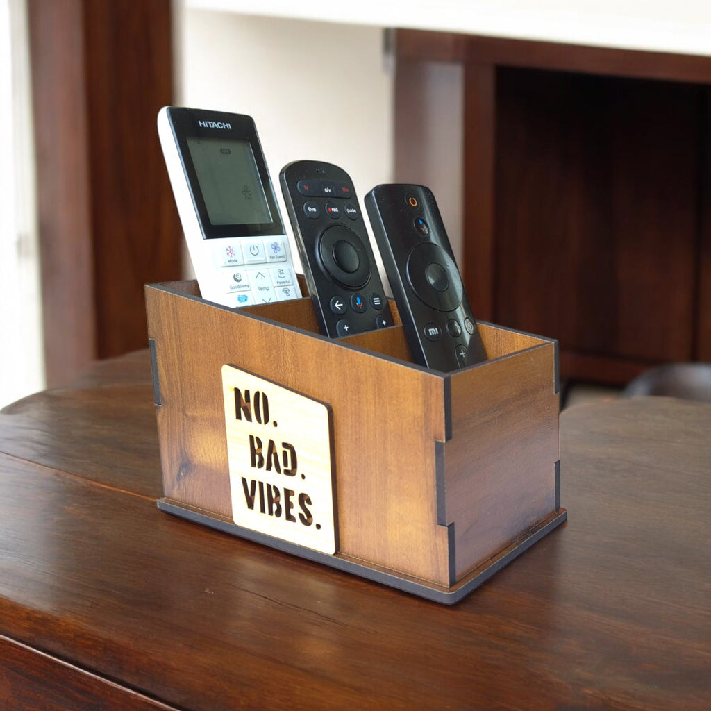 Wooden Remote Stand for Office & Home | 3 Compartment | Stationery Organizer