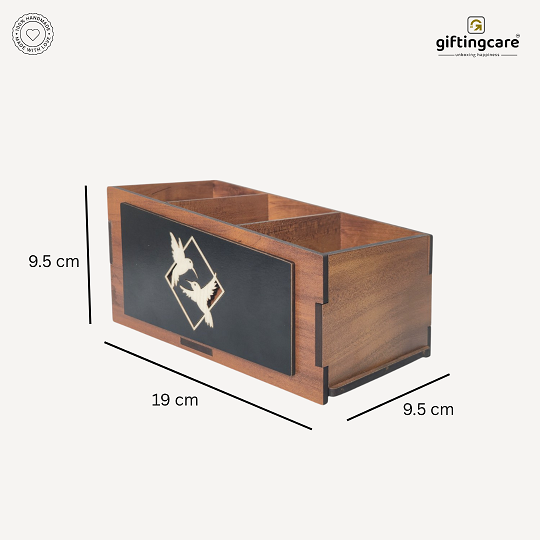 Wooden Remote Stand for Office & Home | 3 Compartment | Stationery Organizer