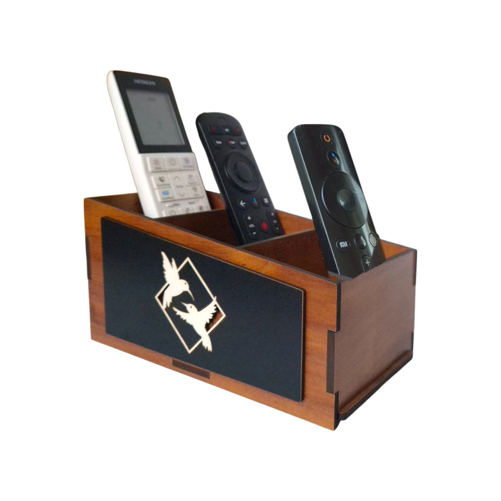 Wooden Remote Stand for Office & Home | 3 Compartment | Stationery Organizer