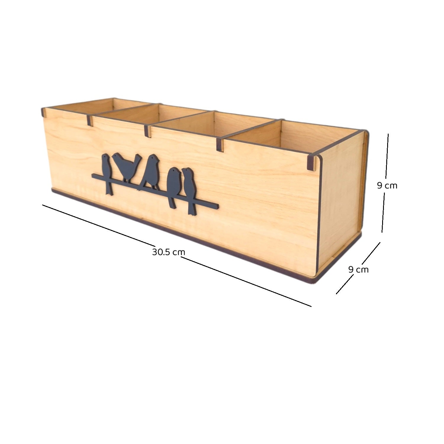 4 Compartments Wooden Desk Organizer, Stationery, Pen, Stand for Office & Home.