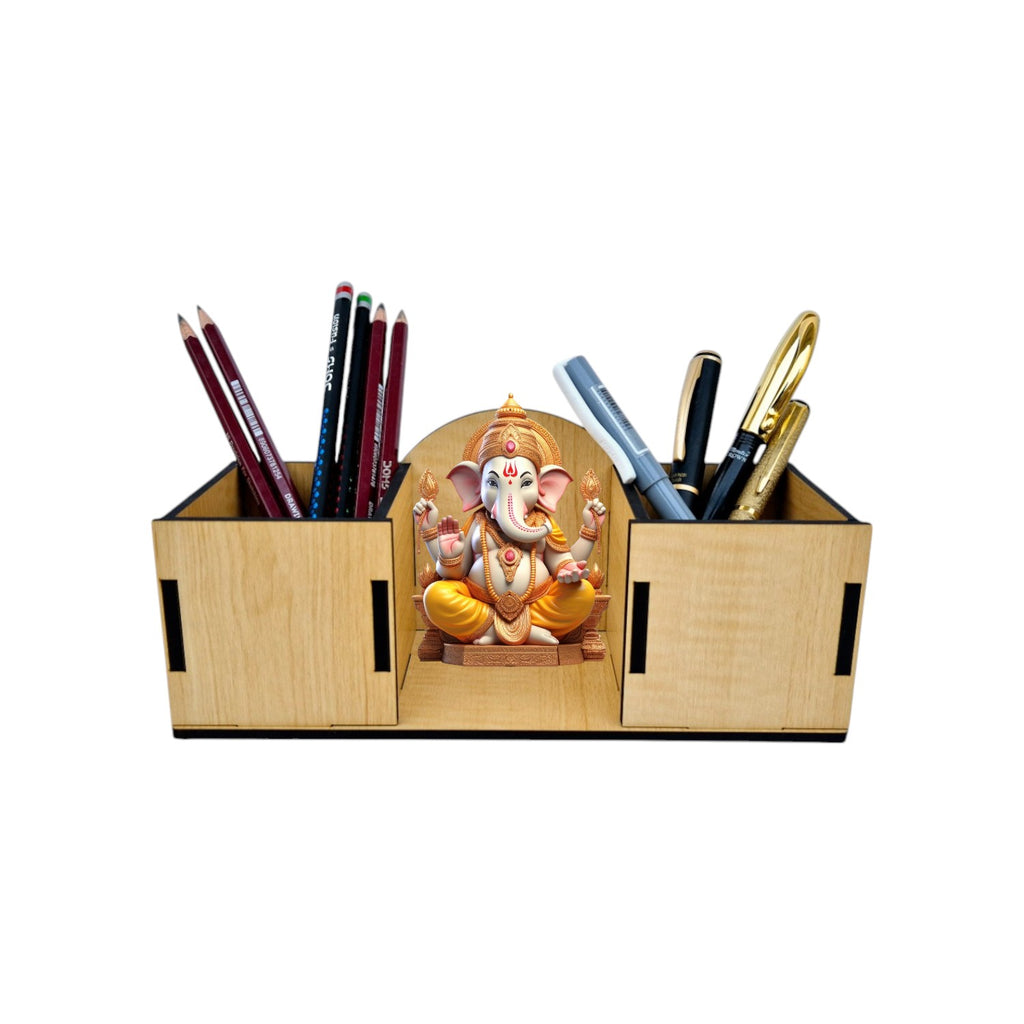 Wooden Desk Organizer with Space for placing Idol, Statue.