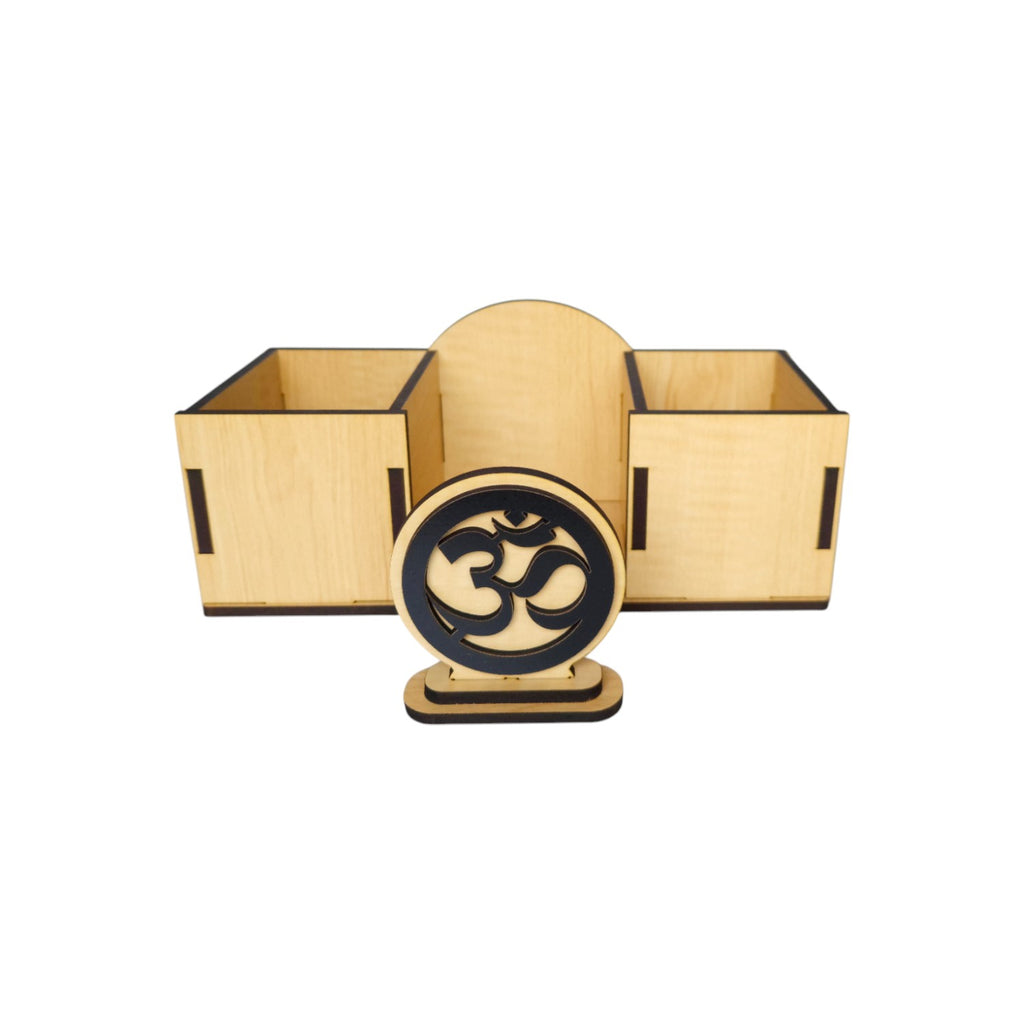 Wooden Desk Organizers and pen-pencil holder with OM Idol placed