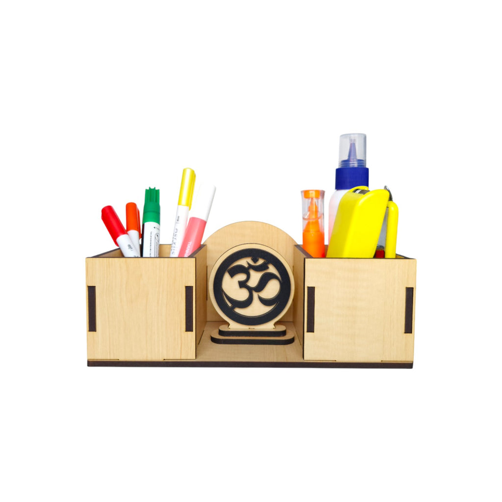 Wooden Desk Organizers and pen-pencil holder with OM Idol placed