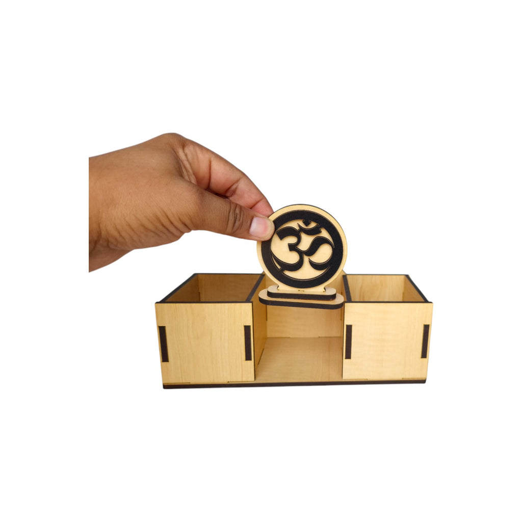 Wooden Desk Organizers and pen-pencil holder with OM Idol placed