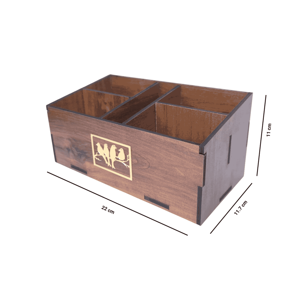 Wooden Remote Control Holder, Desktop Media Storage Box, 5 Compartment Stationery Organizer or Desk Organizer for Office & Home