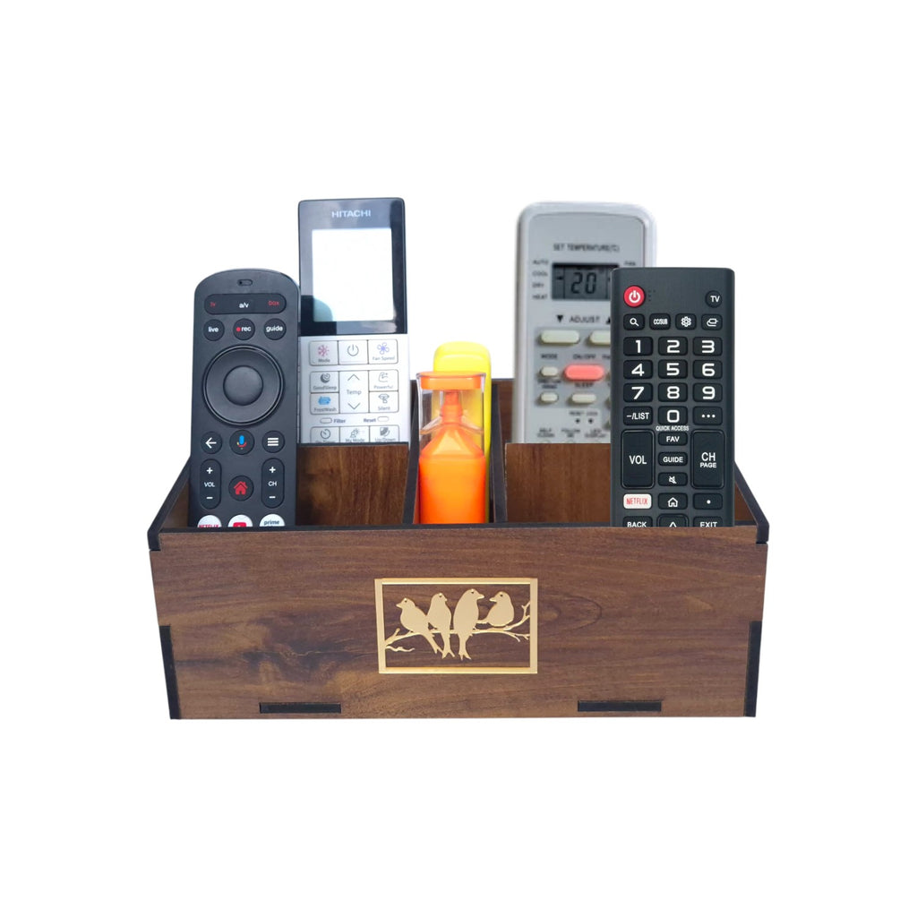Wooden Remote Control Holder, Desktop Media Storage Box, 5 Compartment Stationery Organizer or Desk Organizer for Office & Home