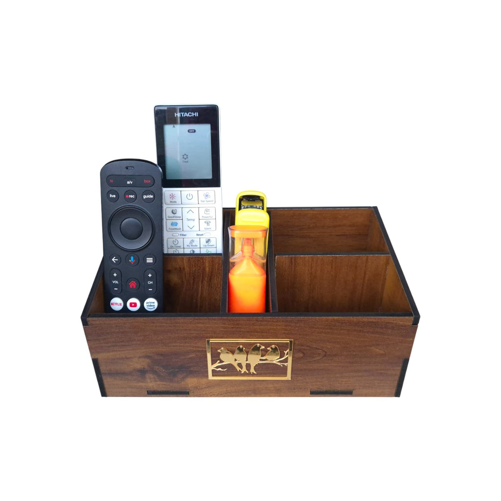 Wooden Remote Control Holder, Desktop Media Storage Box, 5 Compartment Stationery Organizer or Desk Organizer for Office & Home