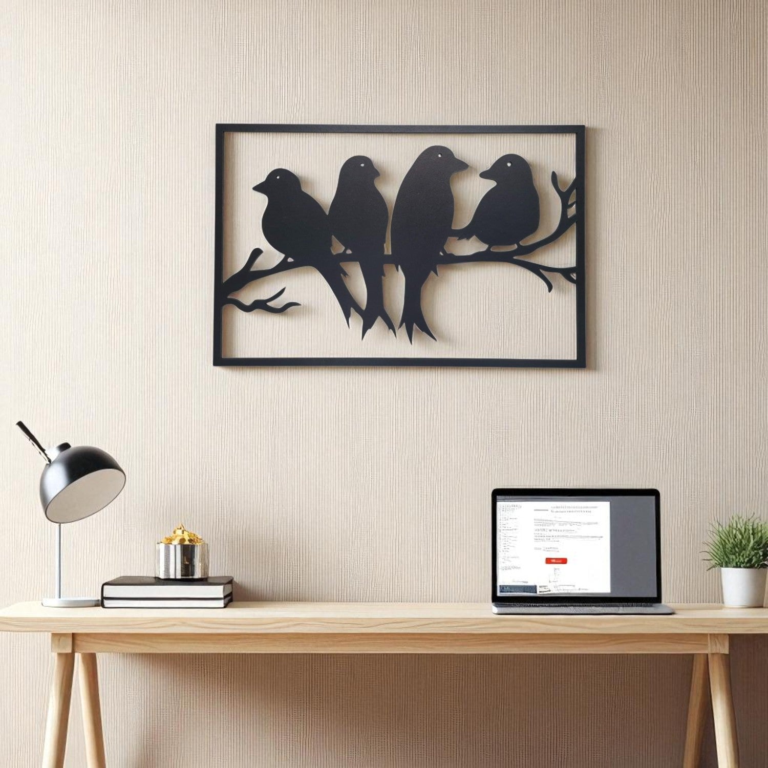 "Wooden 4 Birds wall Art Painting/ Wall Decorative for Living room, Office or Home | Dual Layer Black & White Wooden MDF "