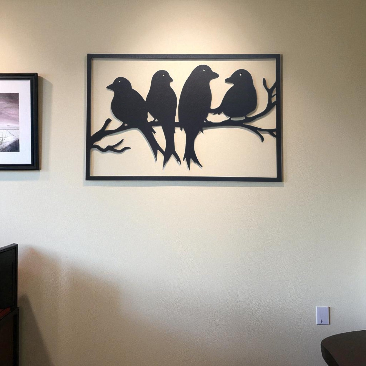 "Wooden 4 Birds wall Art Painting/ Wall Decorative for Living room, Office or Home | Dual Layer Black & White Wooden MDF "