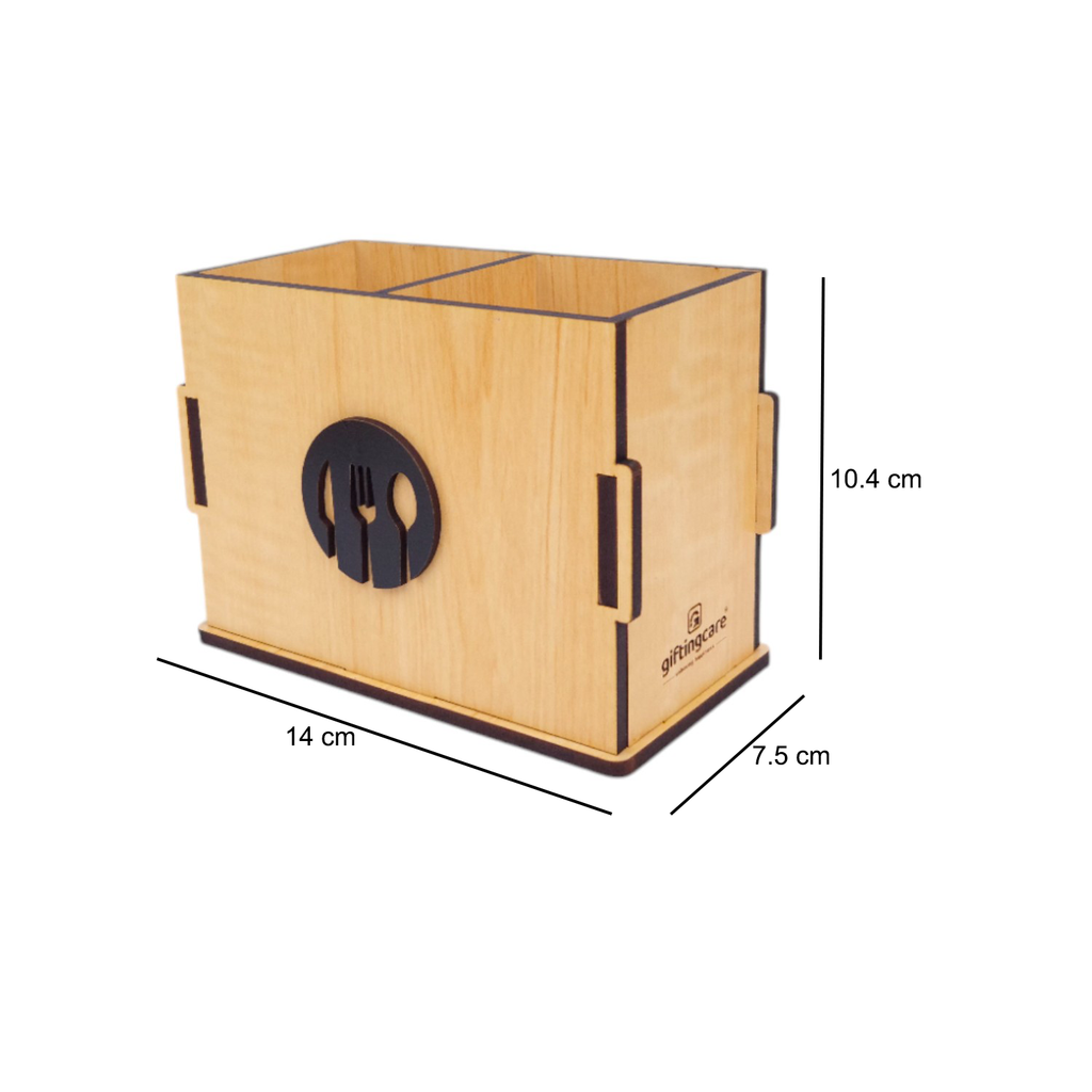 Wooden Cutlery Stand for Kitchen & Dining Table | Spoon, Knife & Fork Holder |2 Compartments