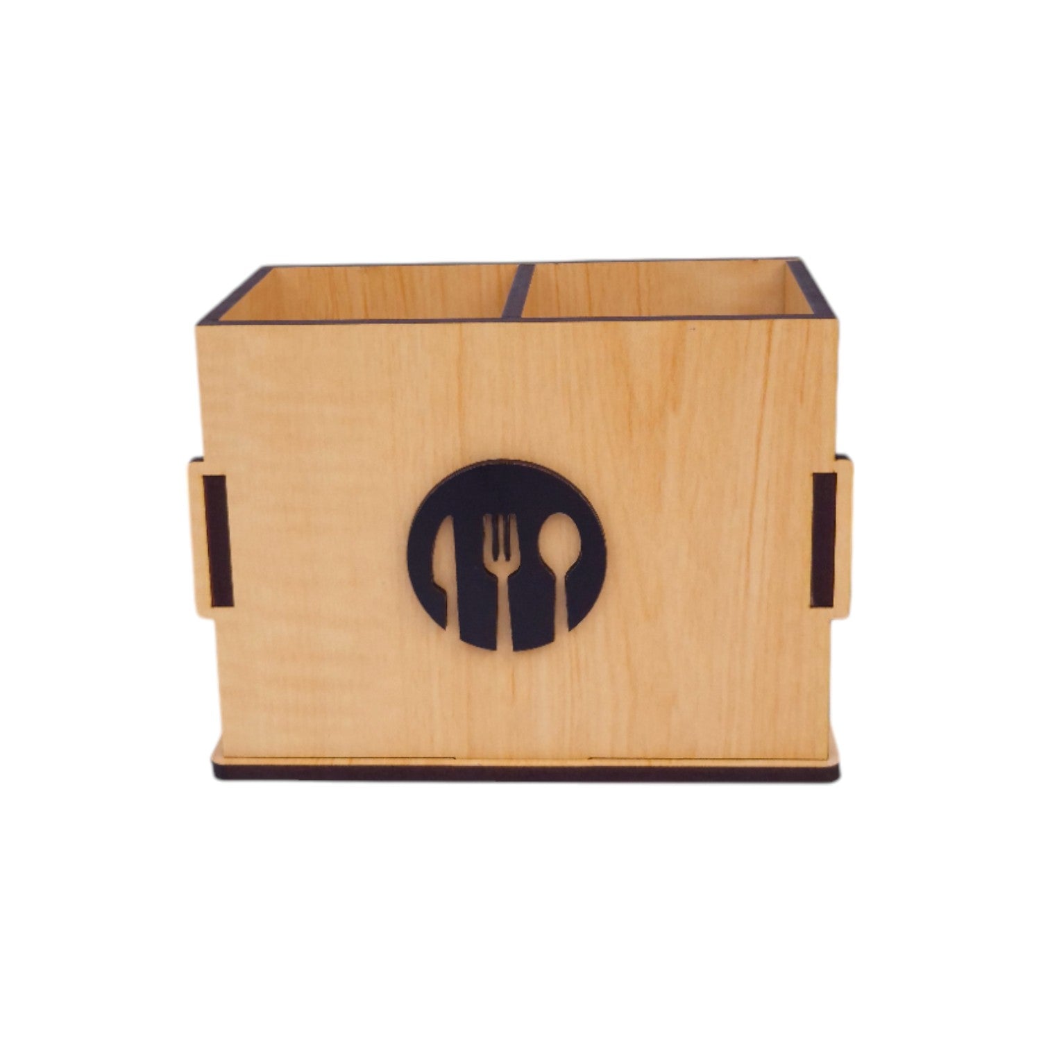 Wooden Cutlery Stand for Kitchen & Dining Table | Spoon, Knife & Fork Holder |2 Compartments