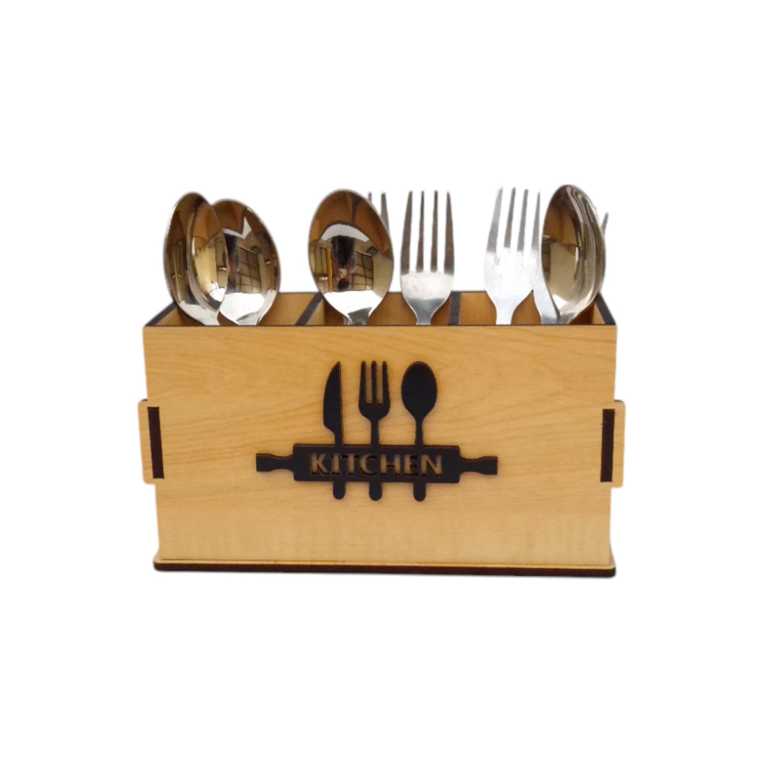 Wooden Cutlery Stand for Kitchen & Dining Table | Spoon, Knife & Fork Holder |3 Compartments