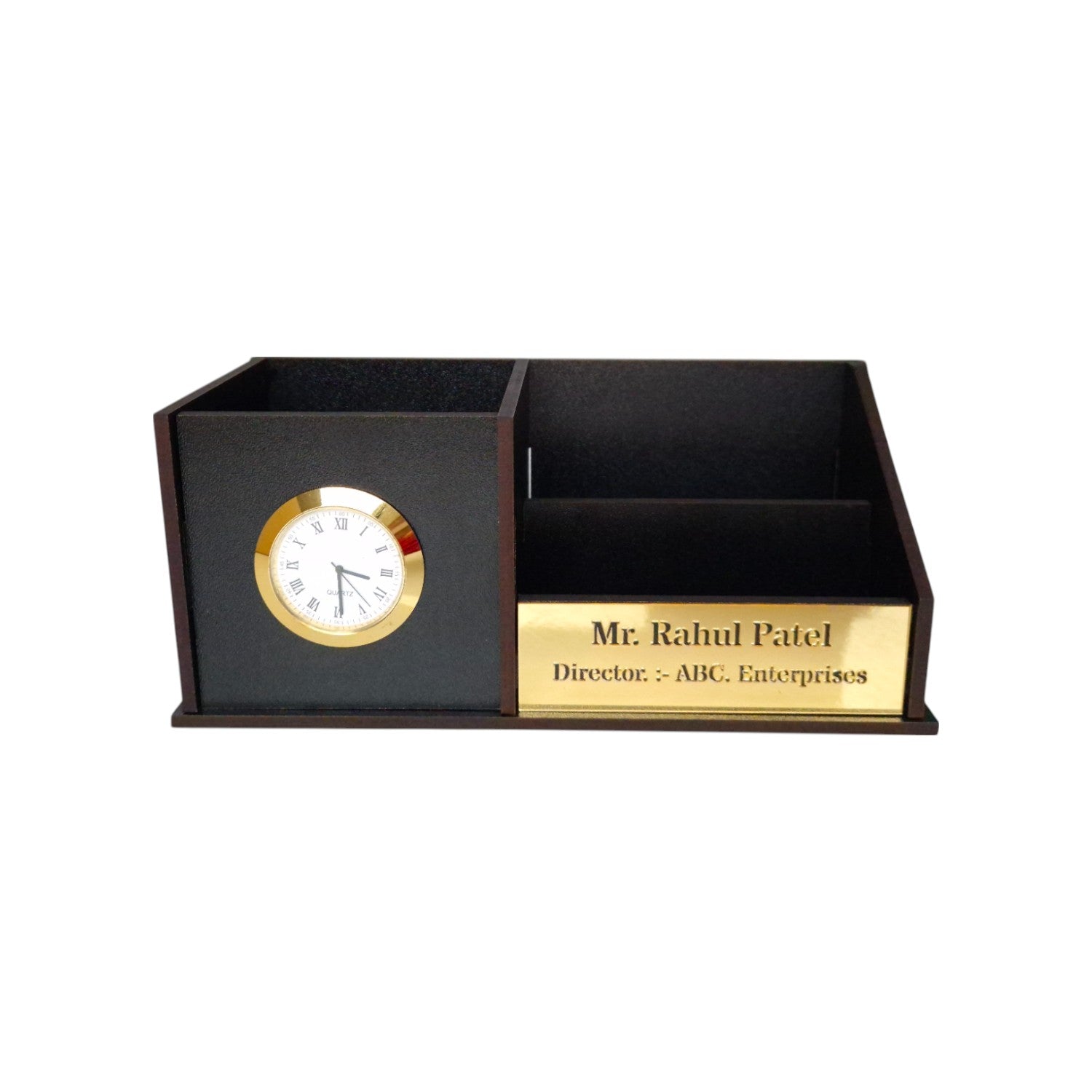 "  3 Compartment Desk Organizer with Clock | Desk Calendar | Desk Accessories Holder "