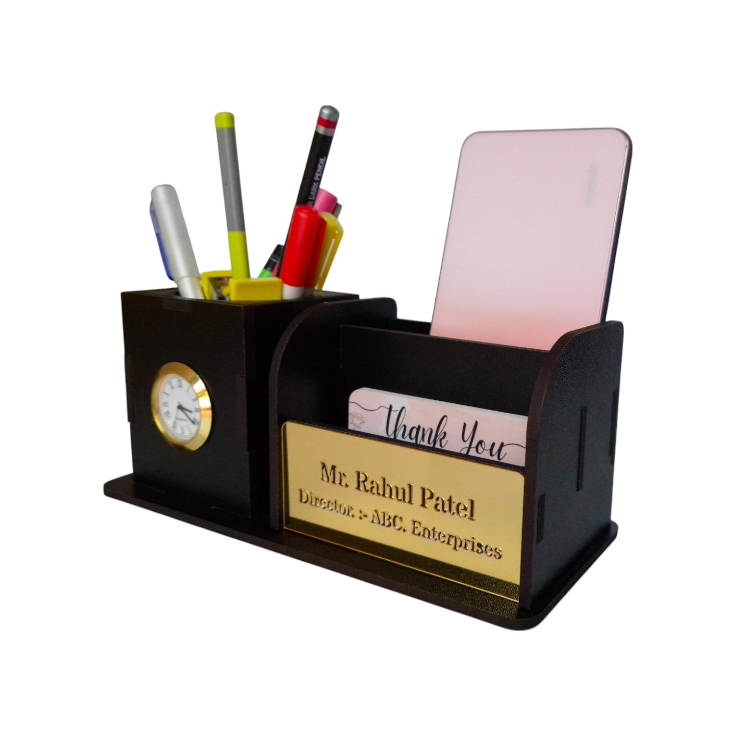 "  3 Compartment Desk Organizer with Clock | Desk Calendar | Desk Accessories Holder "