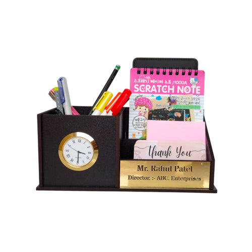 "  3 Compartment Desk Organizer with Clock | Desk Calendar | Desk Accessories Holder "