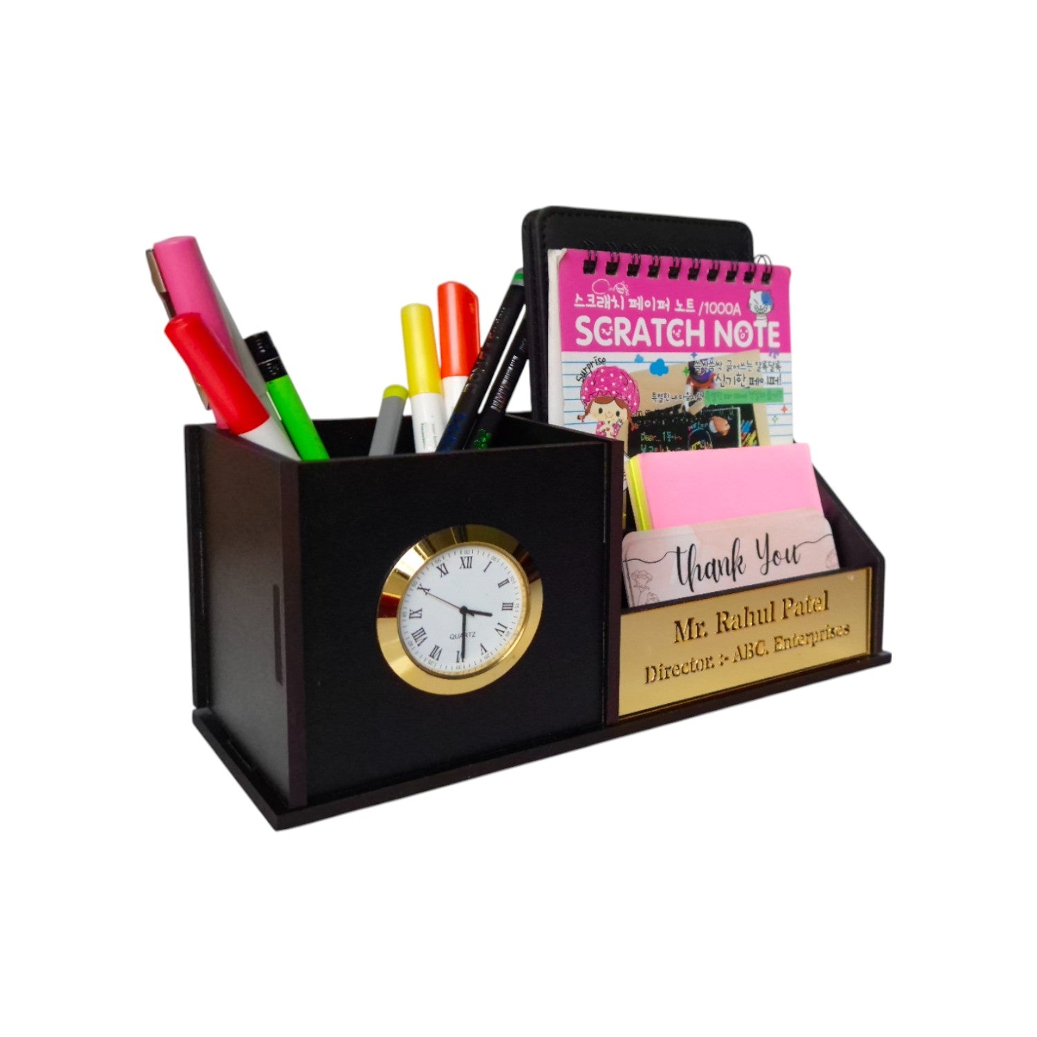 "  3 Compartment Desk Organizer with Clock | Desk Calendar | Desk Accessories Holder "