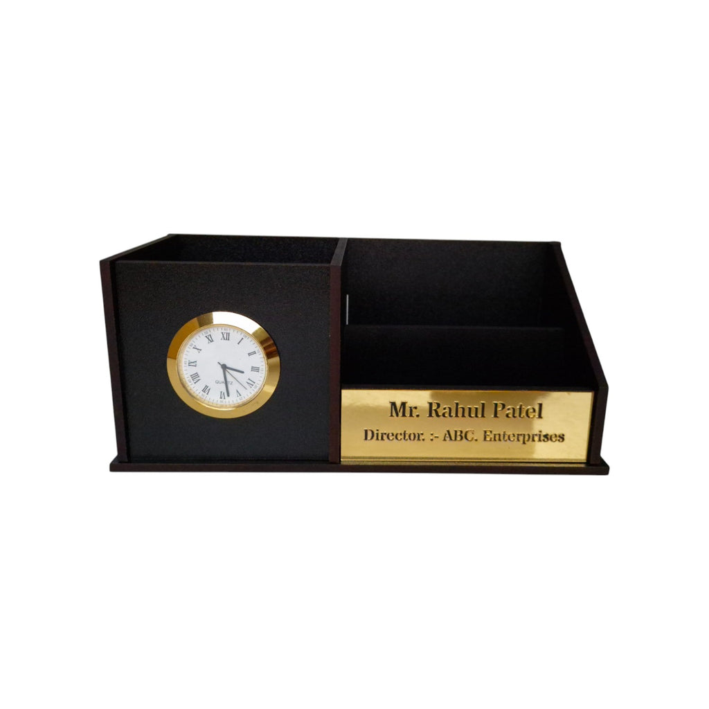 "  3 Compartment Desk Organizer with Clock | Desk Calendar | Desk Accessories Holder "