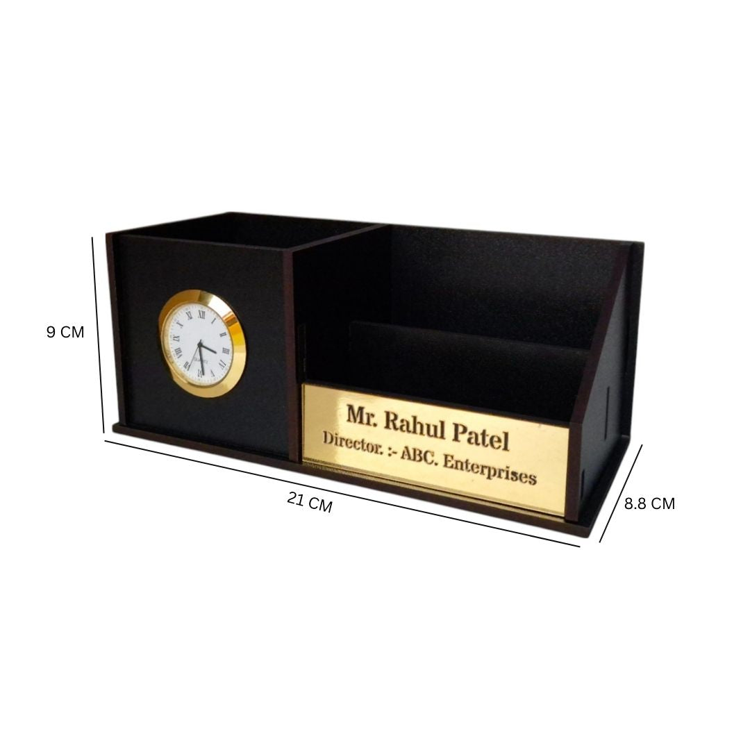 "  3 Compartment Desk Organizer with Clock | Desk Calendar | Desk Accessories Holder "