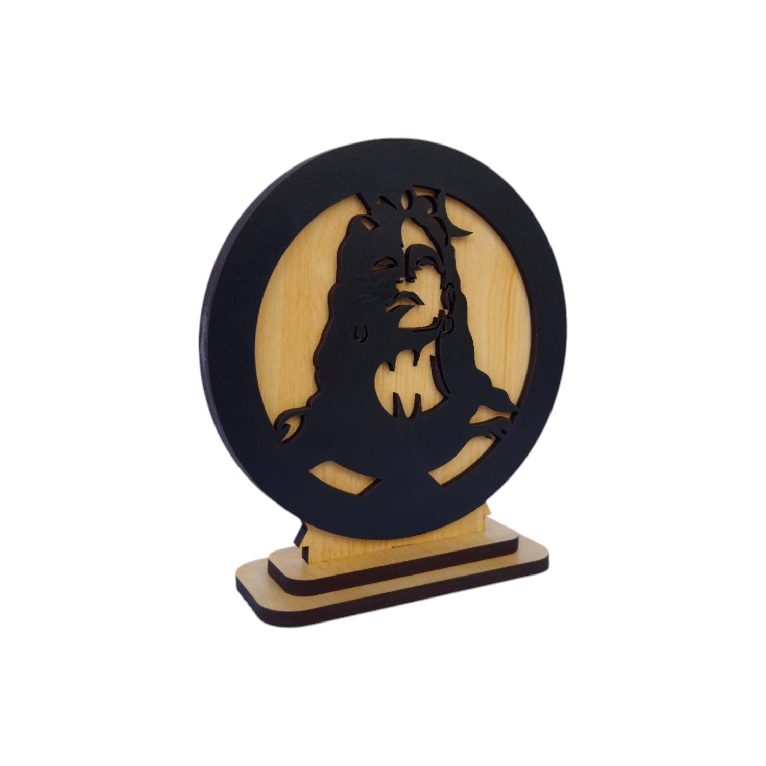 Adiyogi Idol for Car Dashboard Wooden Round Ram Parivar Murti Idol for Home Decor Pooja Room Office Study Table Showpiece
