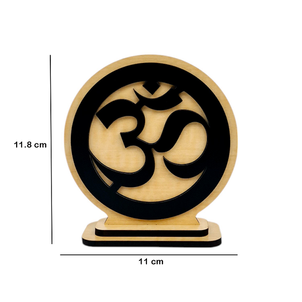 OM Idol for Car Dashboard Wooden Round Ram Parivar Murti Idol for Home Decor Pooja Room Office Study Table Showpiece