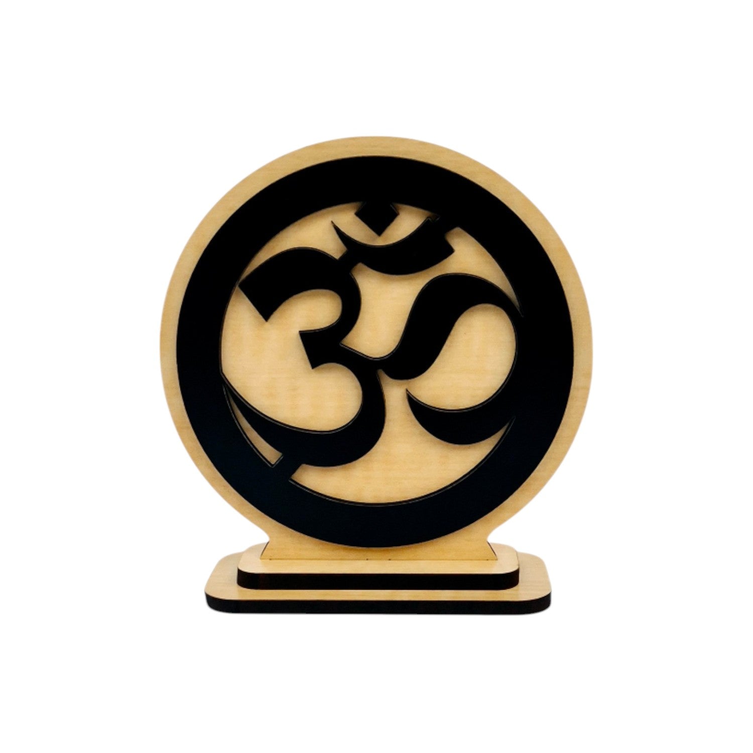 OM Idol for Car Dashboard Wooden Round Ram Parivar Murti Idol for Home Decor Pooja Room Office Study Table Showpiece