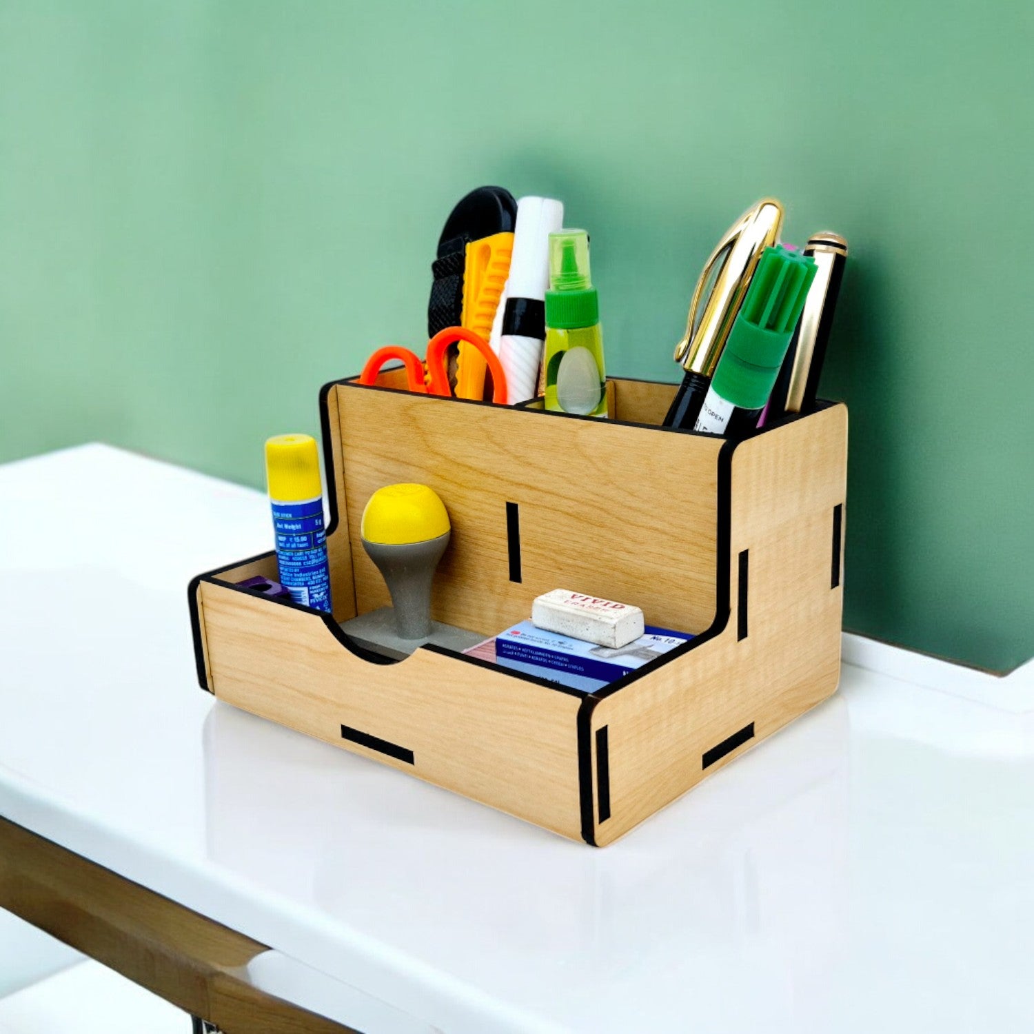 Wooden Desk Organizer for Pen and Acessories | Multipurpose storage Stand