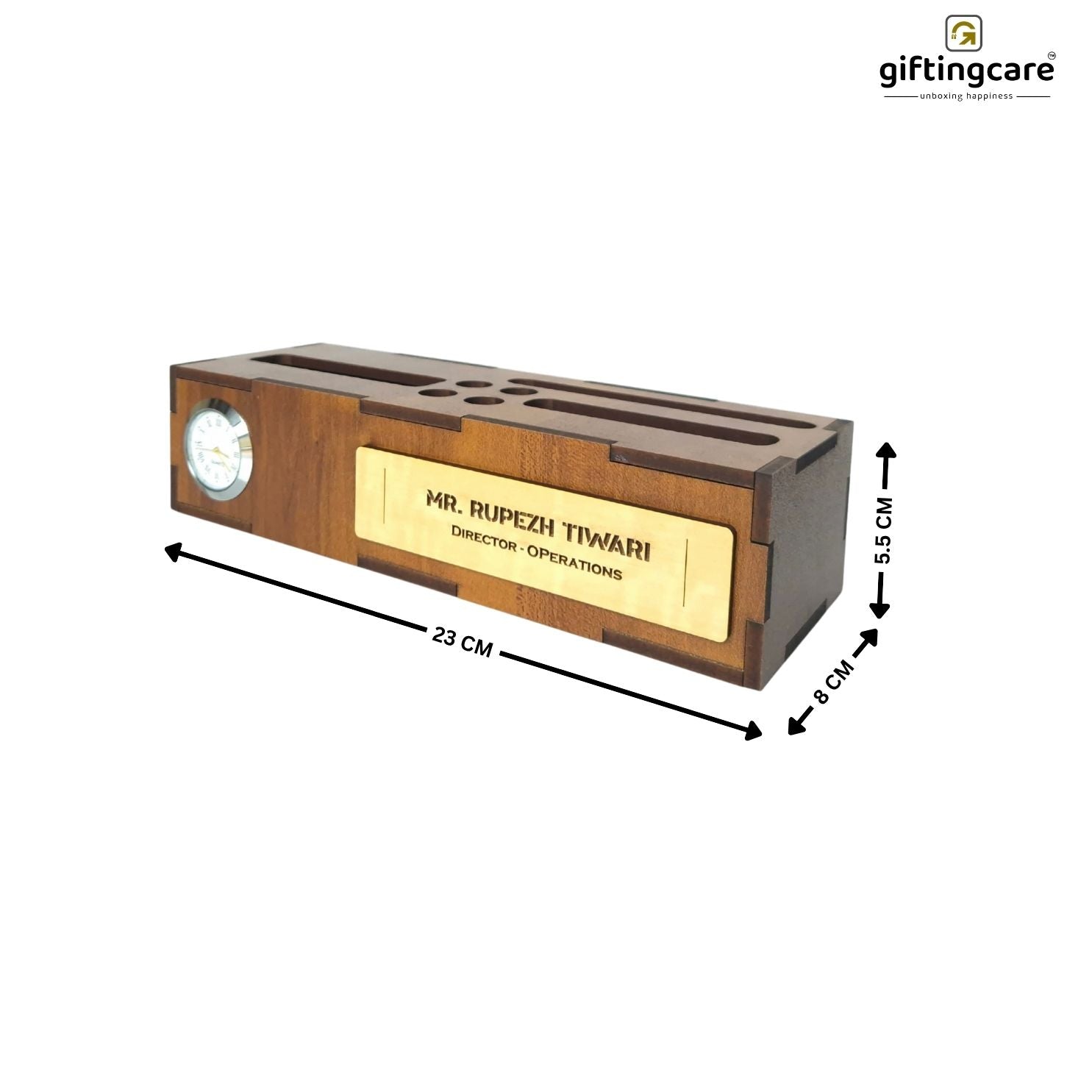 Personalized Office Desk Name Plate with Mobile Stand Holder Pen Stand Notepad holder-Wooden Desk Organizer