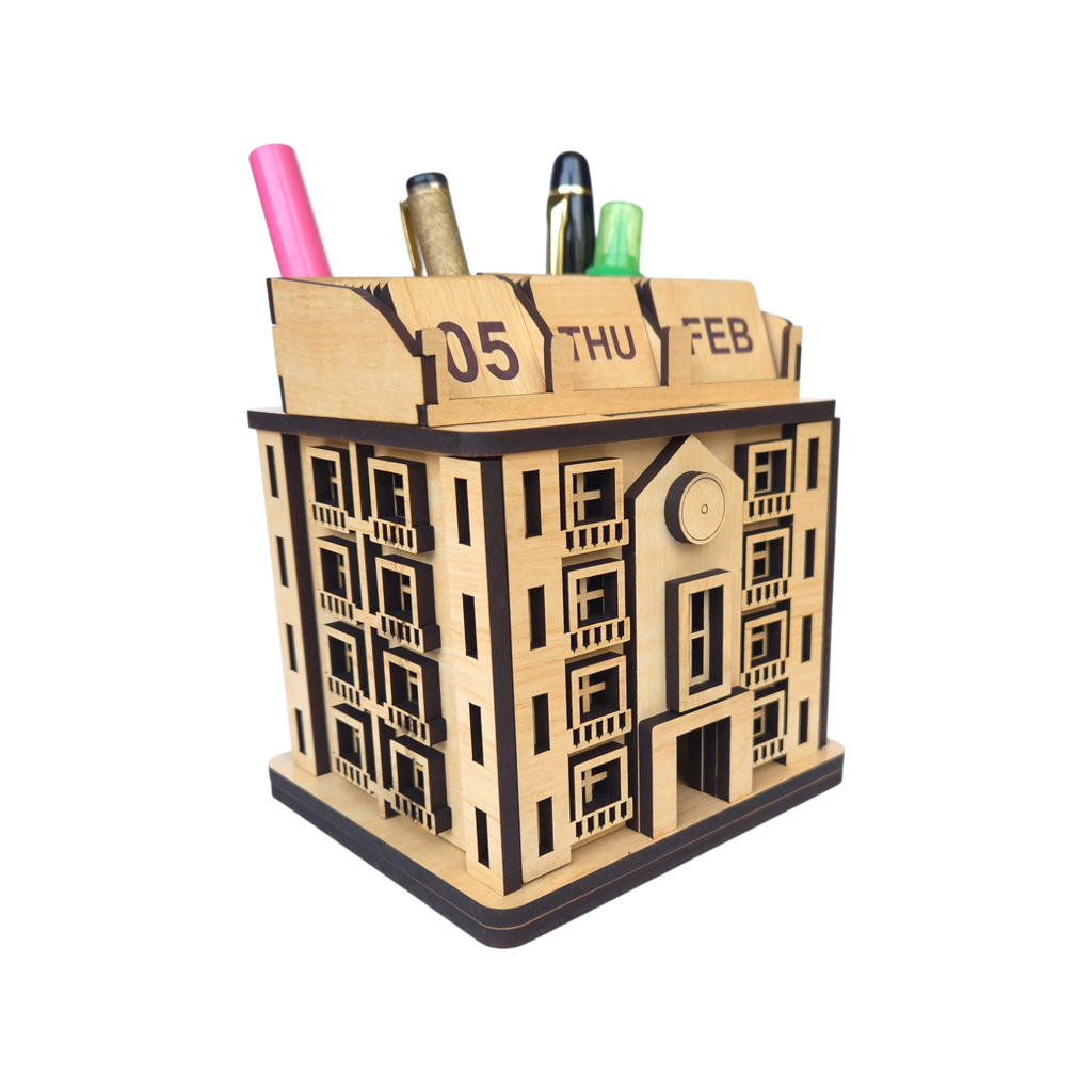 Home Miniature Desk Organizer with lifetime Calendar Penholder, Sticky note holder